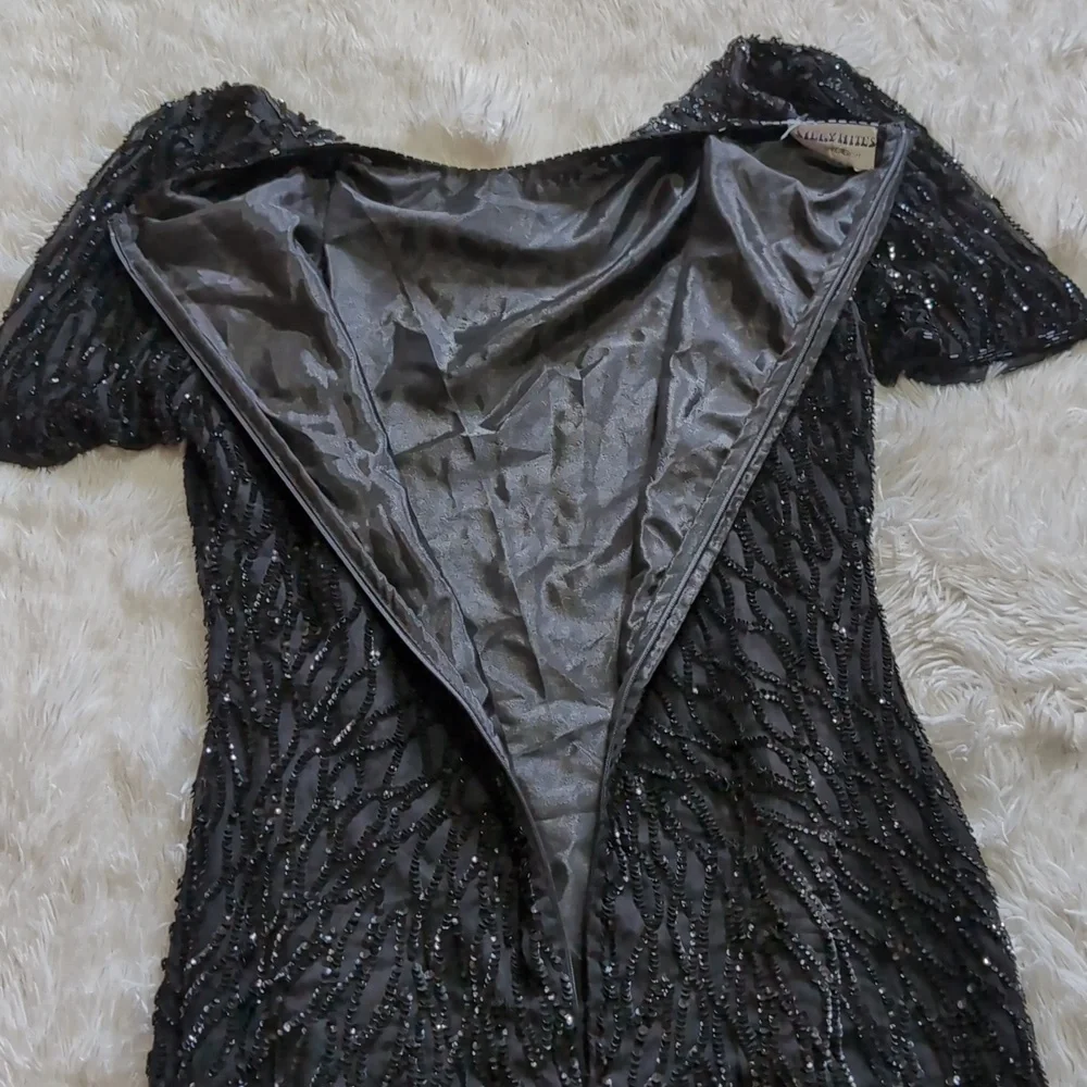 80s Vintage Silky Nites by Cherish Black Sequin & Beaded Cocktail Dress - Picture 10 of 15